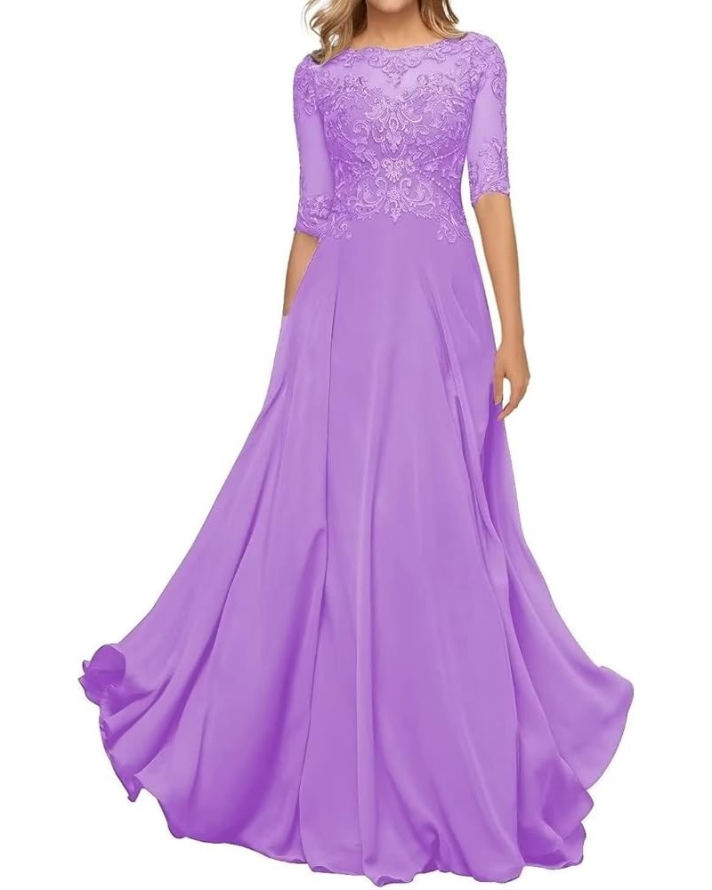 Lace Appliques Mother of The Bride Dresses with Sleeve Chiffon Formal Evening Gown for Women Lilac $33.00 Dresses