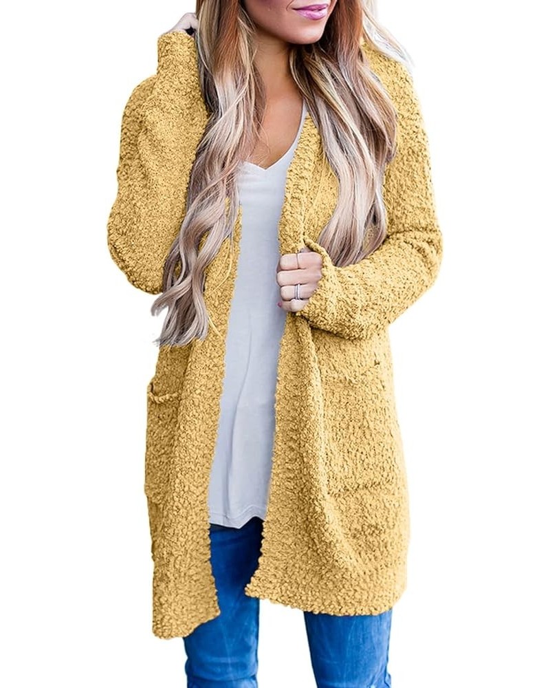 Women's Long Sleeve Soft Chunky Knit Sweater Open Front Cardigans Outwear Coat Khaki Yellow $23.91 Sweaters