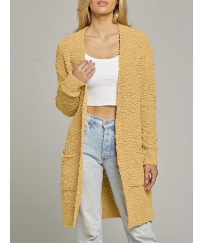 Women's Long Sleeve Soft Chunky Knit Sweater Open Front Cardigans Outwear Coat Khaki Yellow $23.91 Sweaters