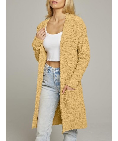 Women's Long Sleeve Soft Chunky Knit Sweater Open Front Cardigans Outwear Coat Khaki Yellow $23.91 Sweaters