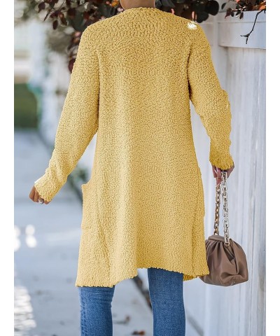 Women's Long Sleeve Soft Chunky Knit Sweater Open Front Cardigans Outwear Coat Khaki Yellow $23.91 Sweaters