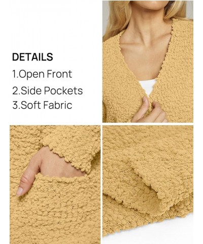 Women's Long Sleeve Soft Chunky Knit Sweater Open Front Cardigans Outwear Coat Khaki Yellow $23.91 Sweaters