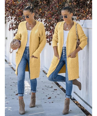 Women's Long Sleeve Soft Chunky Knit Sweater Open Front Cardigans Outwear Coat Khaki Yellow $23.91 Sweaters