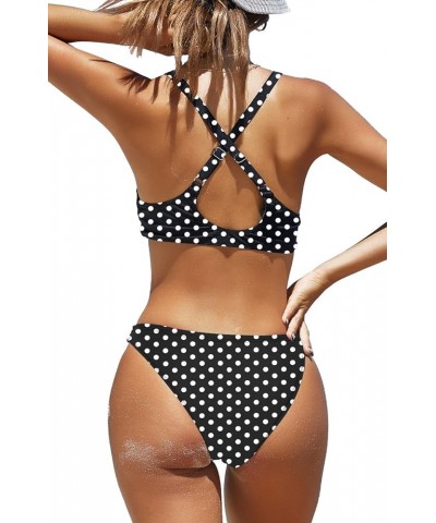 Women's High Waisted Bikini Sets Criss Cross Ruched Two Pieces Push Up Swimsuits Polka Dot-low Rise $18.80 Swimsuits