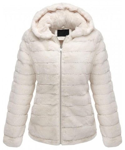 Women's Faux Fur Coat Shearling Fluffy Fuzzy Shaggy Hood Sherpa-Lined Fleece Jacket Beigewhite $31.85 Coats