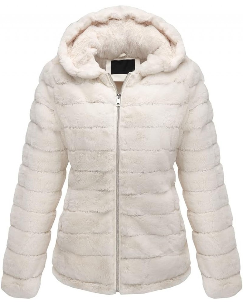 Women's Faux Fur Coat Shearling Fluffy Fuzzy Shaggy Hood Sherpa-Lined Fleece Jacket Beigewhite $31.85 Coats