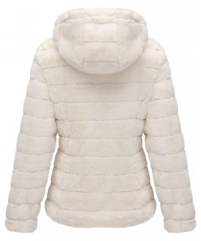 Women's Faux Fur Coat Shearling Fluffy Fuzzy Shaggy Hood Sherpa-Lined Fleece Jacket Beigewhite $31.85 Coats