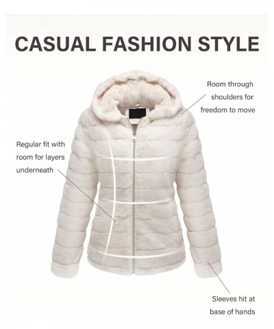 Women's Faux Fur Coat Shearling Fluffy Fuzzy Shaggy Hood Sherpa-Lined Fleece Jacket Beigewhite $31.85 Coats