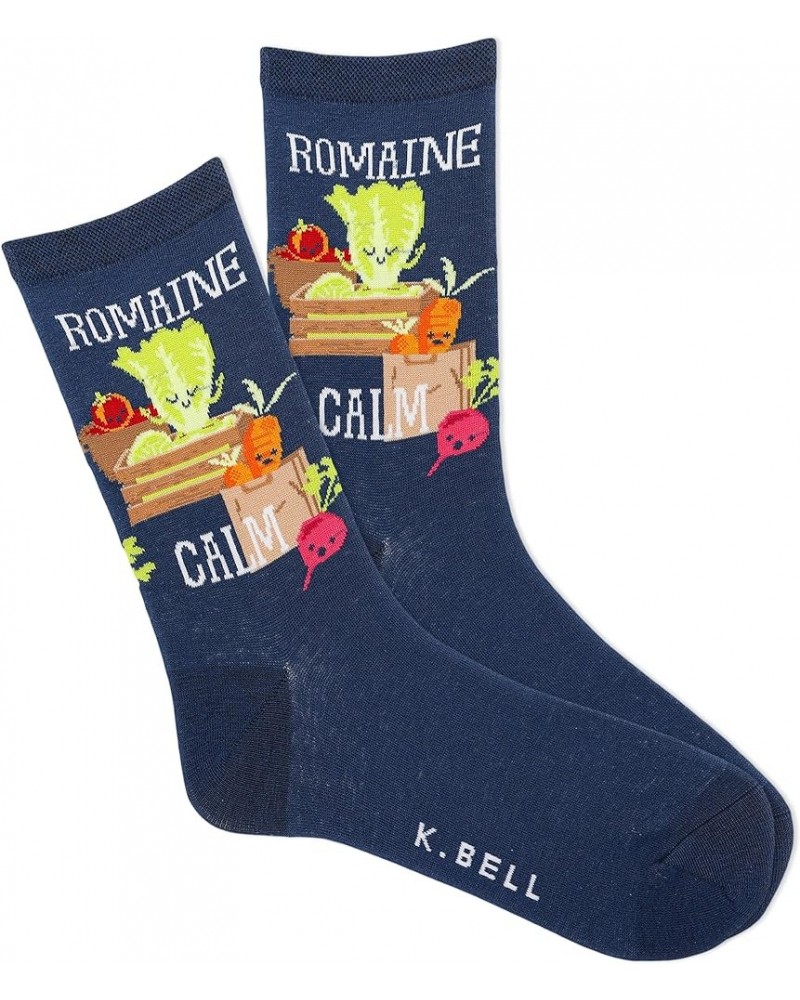 Women's Fun Food & Drink Crew Socks-1 Pairs-Cool & Cute Pop Culture Novelty Gifts Romaine Calm (Blue Grey) $7.26 Socks