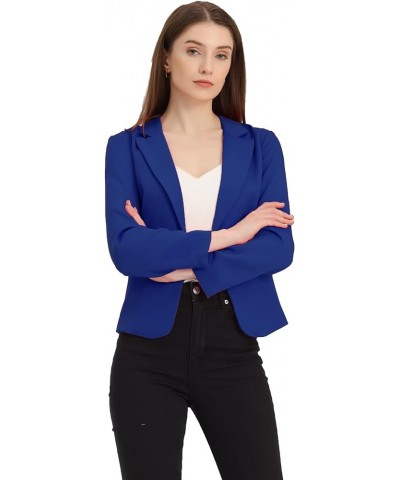 Women's Open Front Office Work Business Casual Crop Suit Blazer Jacket Royal Blue-solid $18.90 Blazers