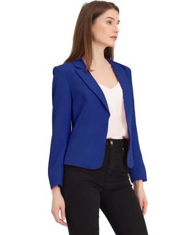 Women's Open Front Office Work Business Casual Crop Suit Blazer Jacket Royal Blue-solid $18.90 Blazers