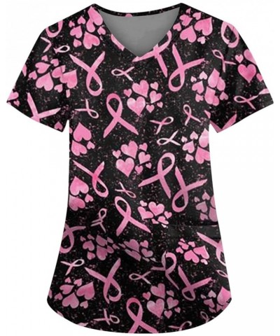 Scrubs for Women Women's Comfortable Lightweight Durable Soft Stretch Flower Printed V-Neck Medical Scrub Top J-pink $7.97 Tops