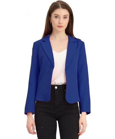 Women's Open Front Office Work Business Casual Crop Suit Blazer Jacket Royal Blue-solid $18.90 Blazers