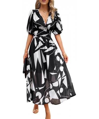 Women's Boho Floral Print Square Neck Beach Party Flowy Ruffle Midi Dress F-black $17.33 Dresses