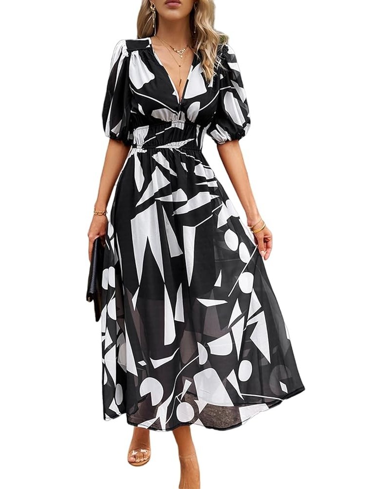 Women's Boho Floral Print Square Neck Beach Party Flowy Ruffle Midi Dress F-black $17.33 Dresses