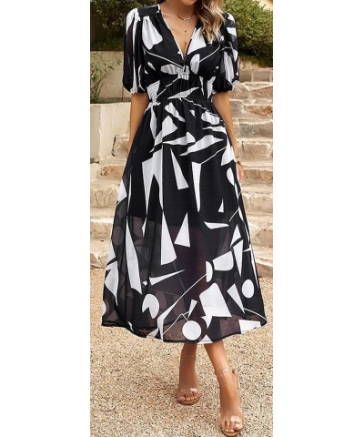 Women's Boho Floral Print Square Neck Beach Party Flowy Ruffle Midi Dress F-black $17.33 Dresses