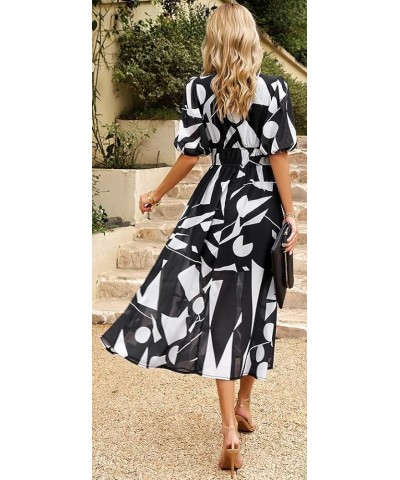 Women's Boho Floral Print Square Neck Beach Party Flowy Ruffle Midi Dress F-black $17.33 Dresses