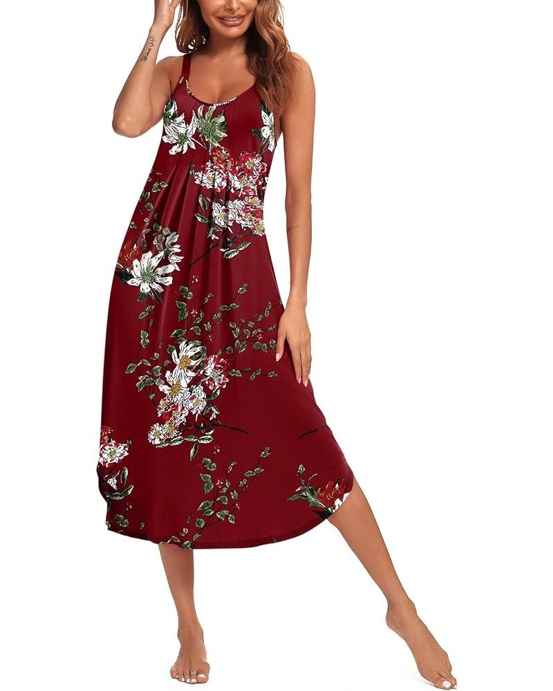 Women's Sleeveless Long Nightgown Full Slip Soft Nightshirt Sleep Dress Chemise Sleepwear Lounge Dresses Pattern15-floral $10...