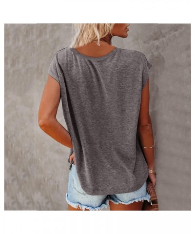 Womens' Cap Sleeve Casual Tops Summer Loose Fit Basic Shirts Tank Tops Dressy Short Sleeve V Neck Solid Color T-Shirt 03-brow...