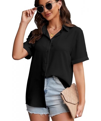 Women's Button Down Shirts Causal Collared Blouses Work Office Long Sleeve Chiffon Blouse for Ladies Pr-black $16.00 Tops