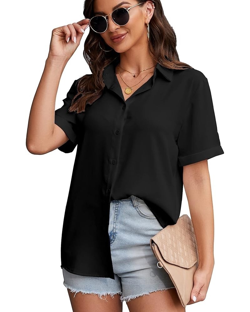 Women's Button Down Shirts Causal Collared Blouses Work Office Long Sleeve Chiffon Blouse for Ladies Pr-black $16.00 Tops