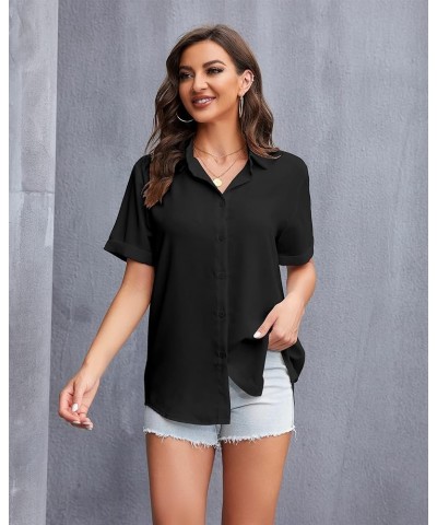 Women's Button Down Shirts Causal Collared Blouses Work Office Long Sleeve Chiffon Blouse for Ladies Pr-black $16.00 Tops