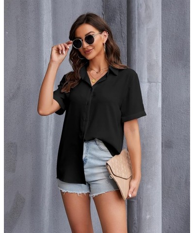 Women's Button Down Shirts Causal Collared Blouses Work Office Long Sleeve Chiffon Blouse for Ladies Pr-black $16.00 Tops