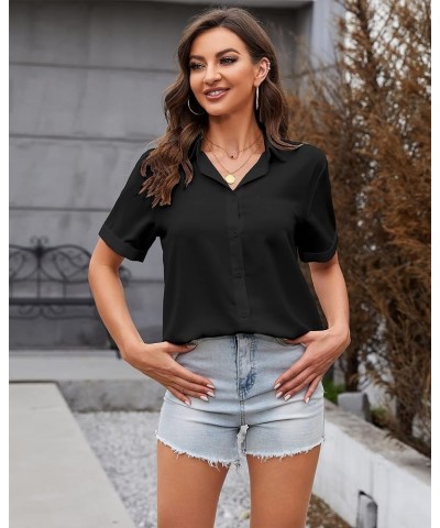 Women's Button Down Shirts Causal Collared Blouses Work Office Long Sleeve Chiffon Blouse for Ladies Pr-black $16.00 Tops