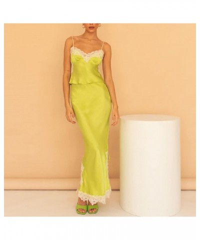 Women Y2k Low Cut 2 Piece Maxi Skirt Set strapless tube crop top and High Waist Bodycon Slit Long Skirt Club Outfits W-green ...