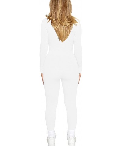 Women's Sexy One Piece Bodycon Jumpsuits Long Sleeve Mock Neck Full Rompers White $18.47 Jumpsuits