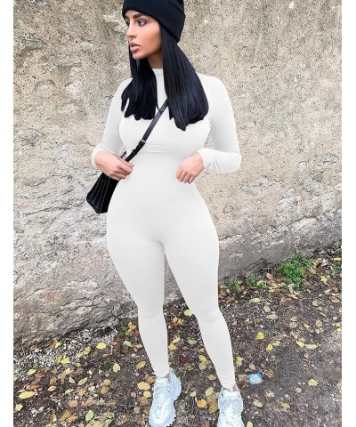 Women's Sexy One Piece Bodycon Jumpsuits Long Sleeve Mock Neck Full Rompers White $18.47 Jumpsuits