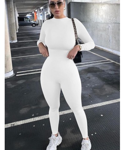 Women's Sexy One Piece Bodycon Jumpsuits Long Sleeve Mock Neck Full Rompers White $18.47 Jumpsuits