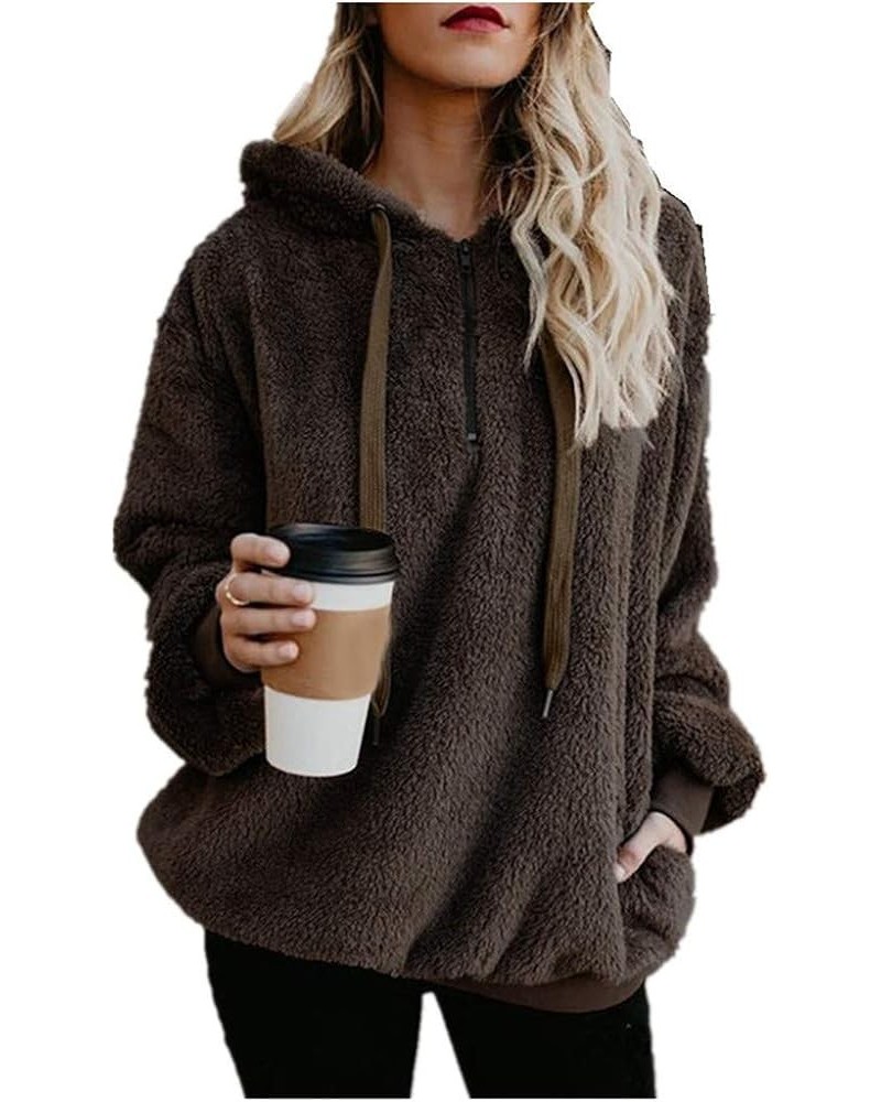 Hoodies for Women, Womens Oversized Sherpa Pullover Hoodie Fuzzy Fleece Sweatshirt Tops Fluffy Coat with Pockets Z01-brown $1...