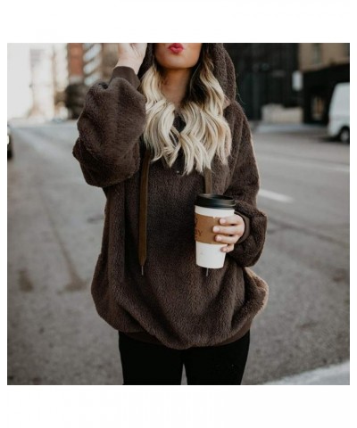 Hoodies for Women, Womens Oversized Sherpa Pullover Hoodie Fuzzy Fleece Sweatshirt Tops Fluffy Coat with Pockets Z01-brown $1...