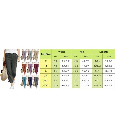 Womens Cotton Linen Pants Casual Straight Fit Drawstring Elastic High Waist Loose Comfy Long Trousers with Pockets Z9-khaki $...