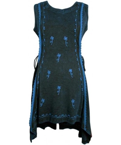 Women's High Low Boho Rib Knit Cotton Stretchy Sleeveless Dress Blue $27.47 Dresses