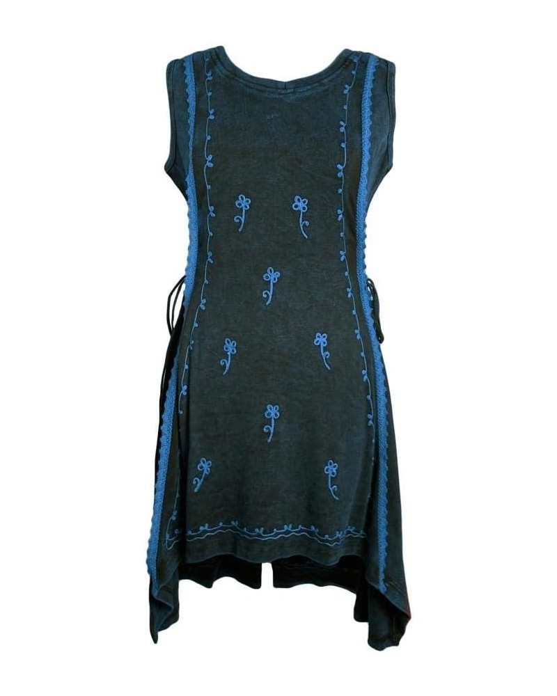 Women's High Low Boho Rib Knit Cotton Stretchy Sleeveless Dress Blue $27.47 Dresses