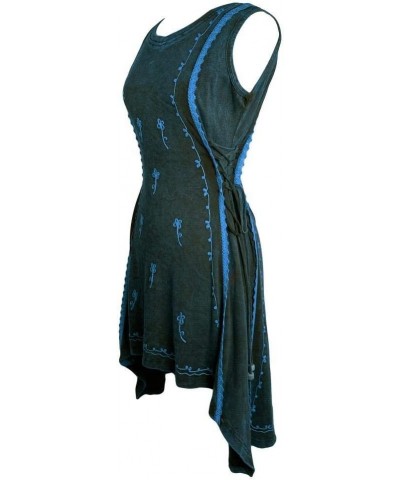 Women's High Low Boho Rib Knit Cotton Stretchy Sleeveless Dress Blue $27.47 Dresses