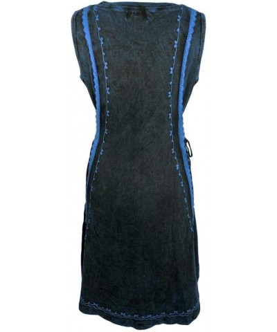 Women's High Low Boho Rib Knit Cotton Stretchy Sleeveless Dress Blue $27.47 Dresses