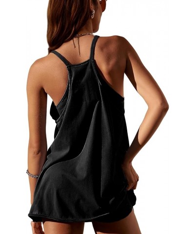 Women Athletic Mini Dresses Built-in Shorts Set Summer Sleeveless Sundress Hot Shot Mini Dress Black $12.79 Dresses