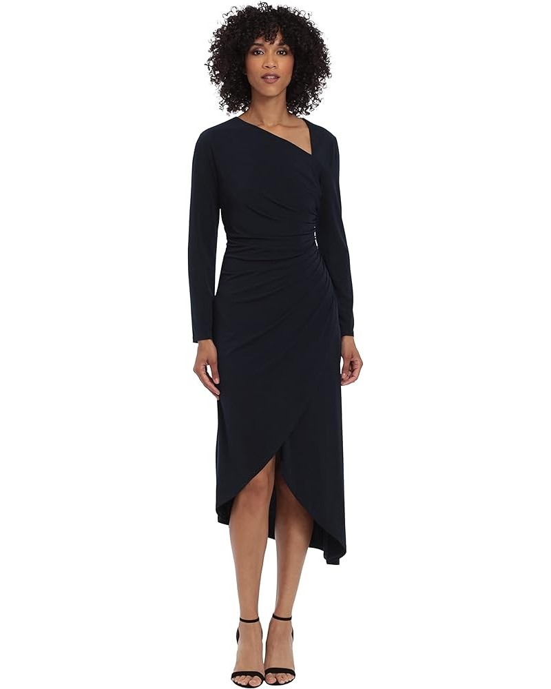 Women's Long Sleeve Asymmetric Neck and Hem Dress Midnight Blue $46.71 Dresses