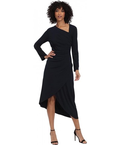 Women's Long Sleeve Asymmetric Neck and Hem Dress Midnight Blue $46.71 Dresses