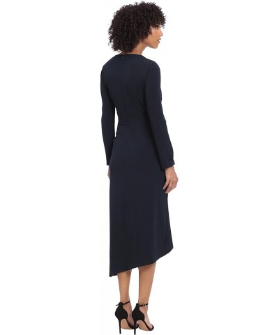 Women's Long Sleeve Asymmetric Neck and Hem Dress Midnight Blue $46.71 Dresses