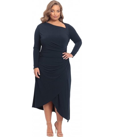 Women's Long Sleeve Asymmetric Neck and Hem Dress Midnight Blue $46.71 Dresses