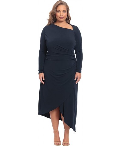 Women's Long Sleeve Asymmetric Neck and Hem Dress Midnight Blue $46.71 Dresses