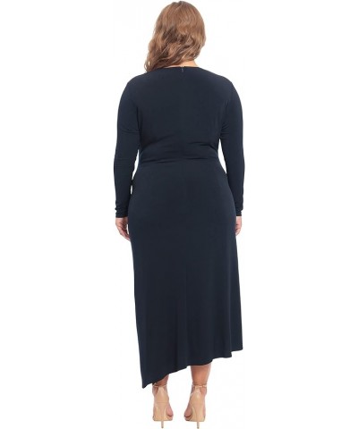 Women's Long Sleeve Asymmetric Neck and Hem Dress Midnight Blue $46.71 Dresses