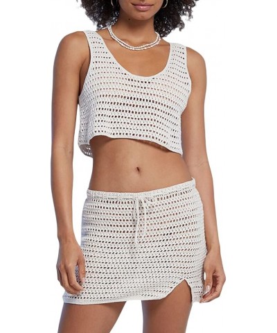 Women Crochet Knit 2 Piece Skirt Set Hollow Out Knitted Crop Top Bodycon Mini Skirt Summer Cover Up Beachwear H Crochet Skirt...