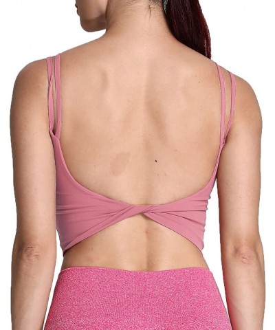 Women's Workout Sports Bras Fitness Padded Backless Yoga Crop Tank Top Twist Back Cami Pink $17.27 Lingerie