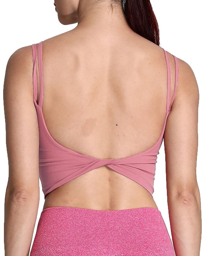 Women's Workout Sports Bras Fitness Padded Backless Yoga Crop Tank Top Twist Back Cami Pink $17.27 Lingerie