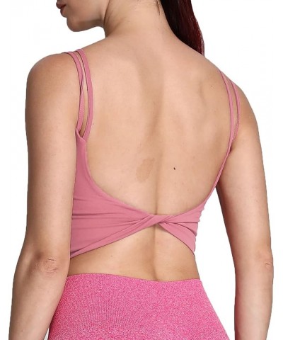 Women's Workout Sports Bras Fitness Padded Backless Yoga Crop Tank Top Twist Back Cami Pink $17.27 Lingerie